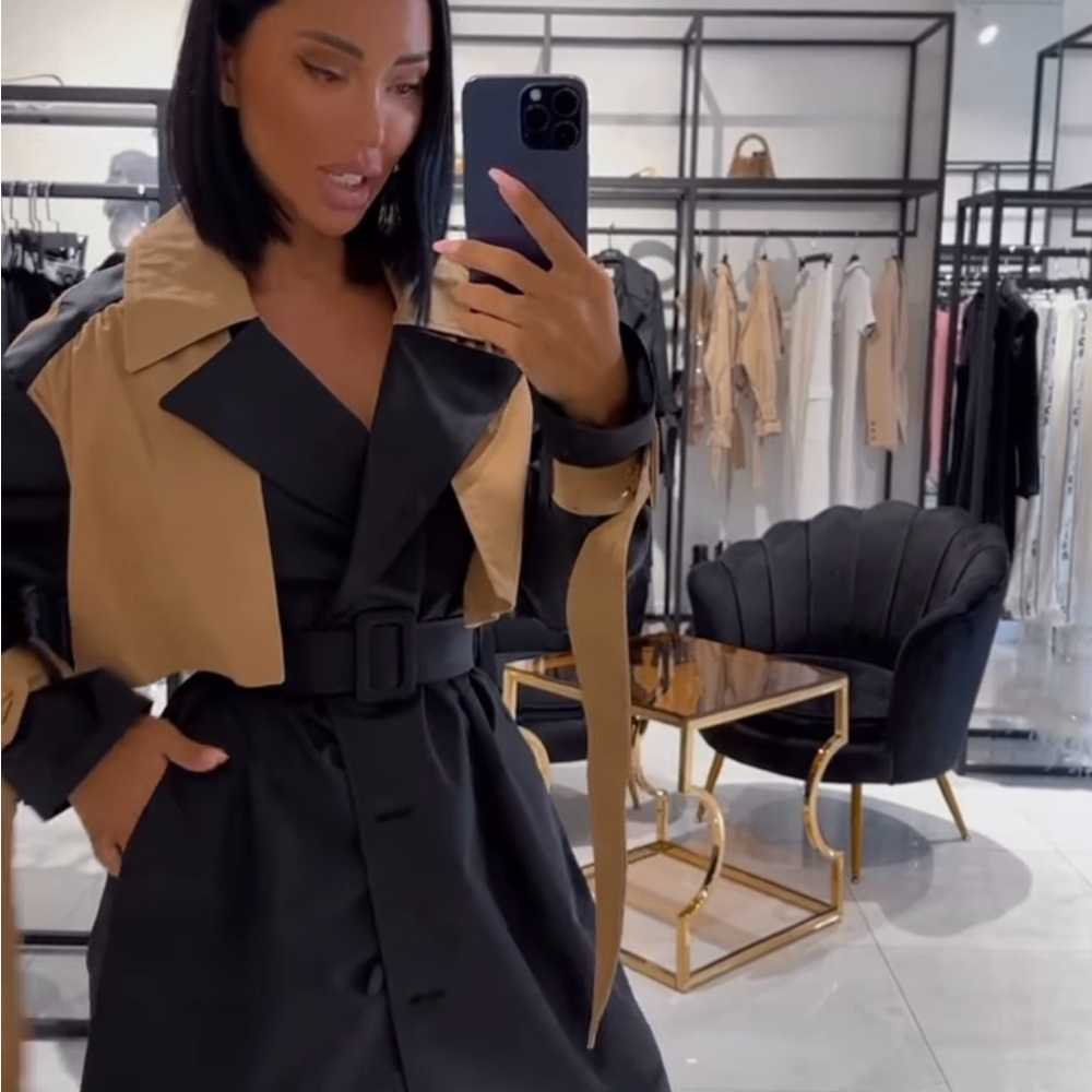 Stylish Black and Tan Trench Coat